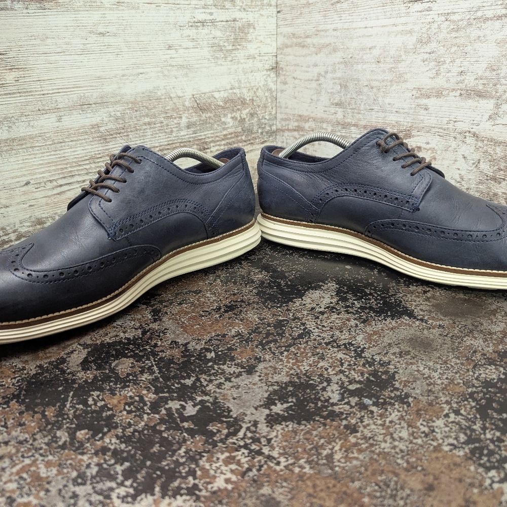 Mens Cole Haan Original Grand Wingtip Oxford Shoes Sz 11.5 Navy Blue C30563 - Picture 5 of 9